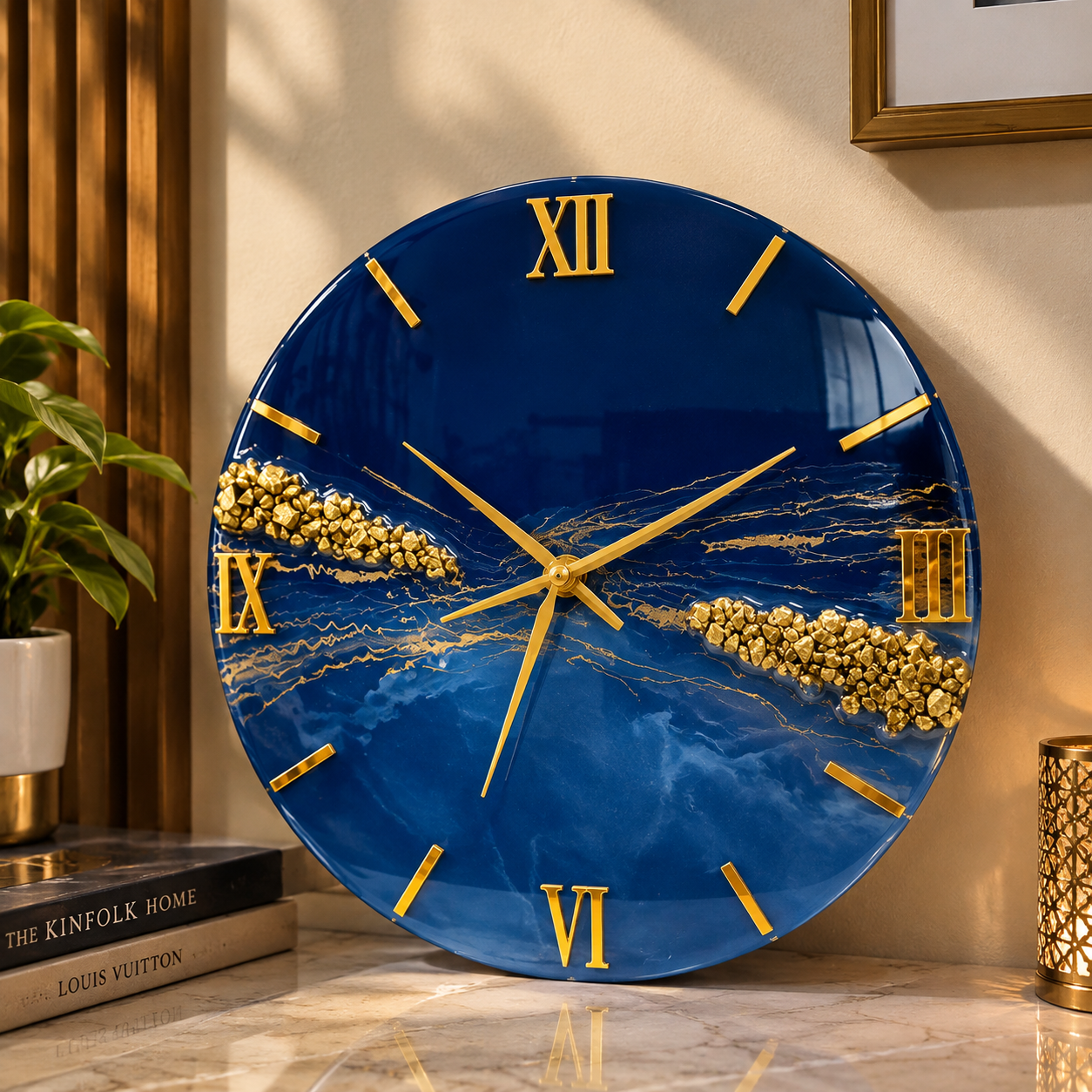 Luxury Blue & Gold Resin Wall Clock | Premium Decorative Wall Clock